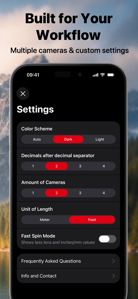 Simple DoF Calculator screenshot showing aperture and focal length controls